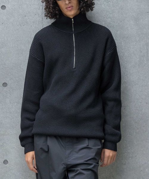 バルキー アゼ ハーフジップ ニット