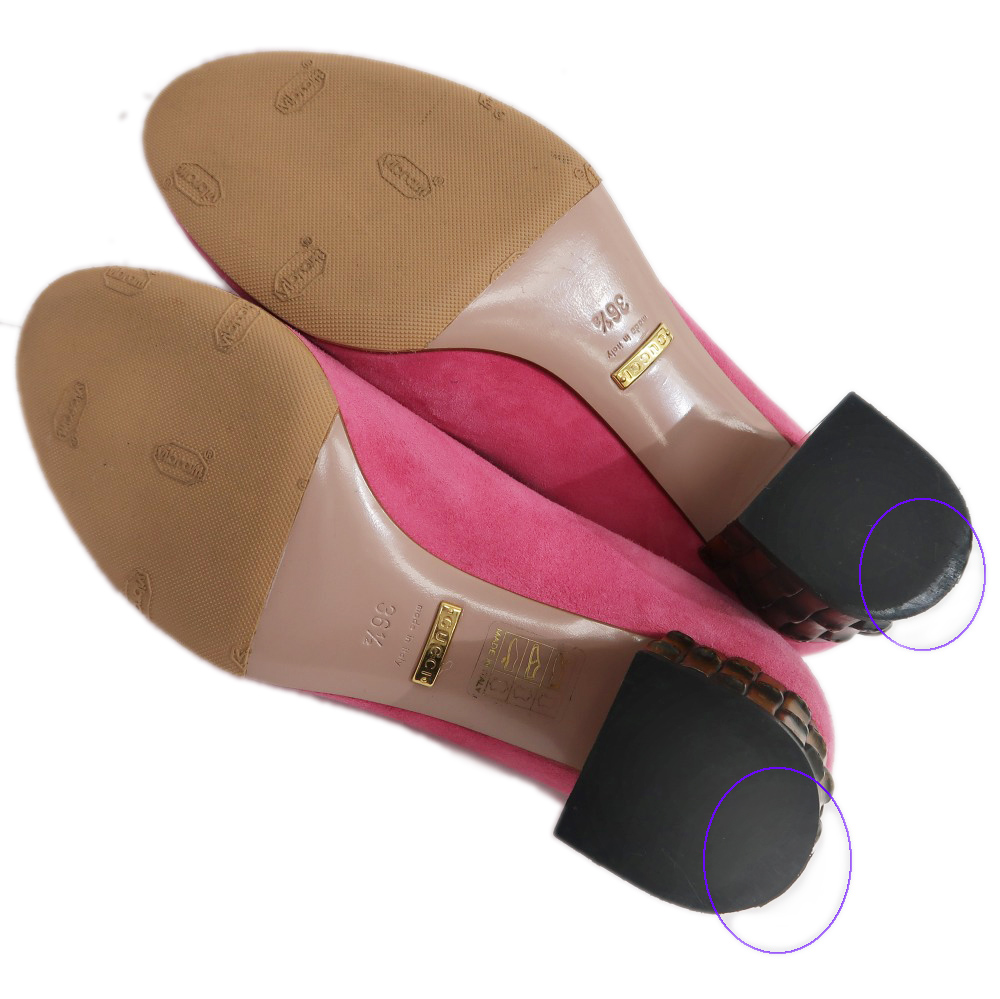 名東】【GUCCI】グッチ バンブーヒール パンプス ピンク スエード