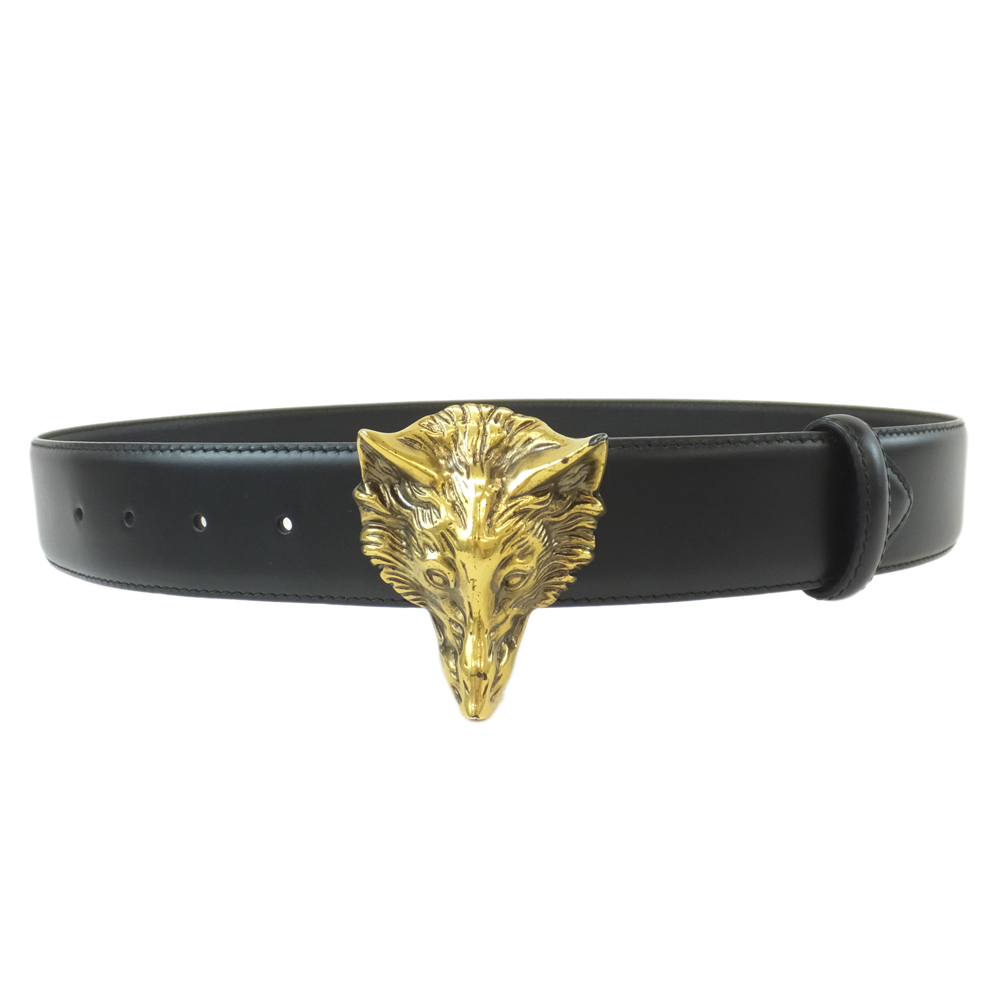 天白】【GUCCI】グッチ レザーベルト オオカミモチーフバックル