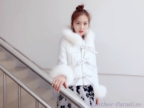 カシミアダッフルリボンショートコート・リアルフォックスファー