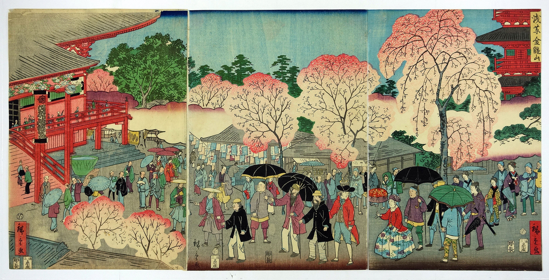 浅草金龍山 三枚続 | 山星書店 浮世絵 Yamaboshi-Shoten Ukiyo-e