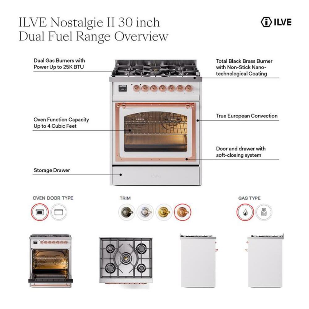 ILVE UP30NMPMGBLP Nostalgie II 30 inch Dual Fuel Range with 5