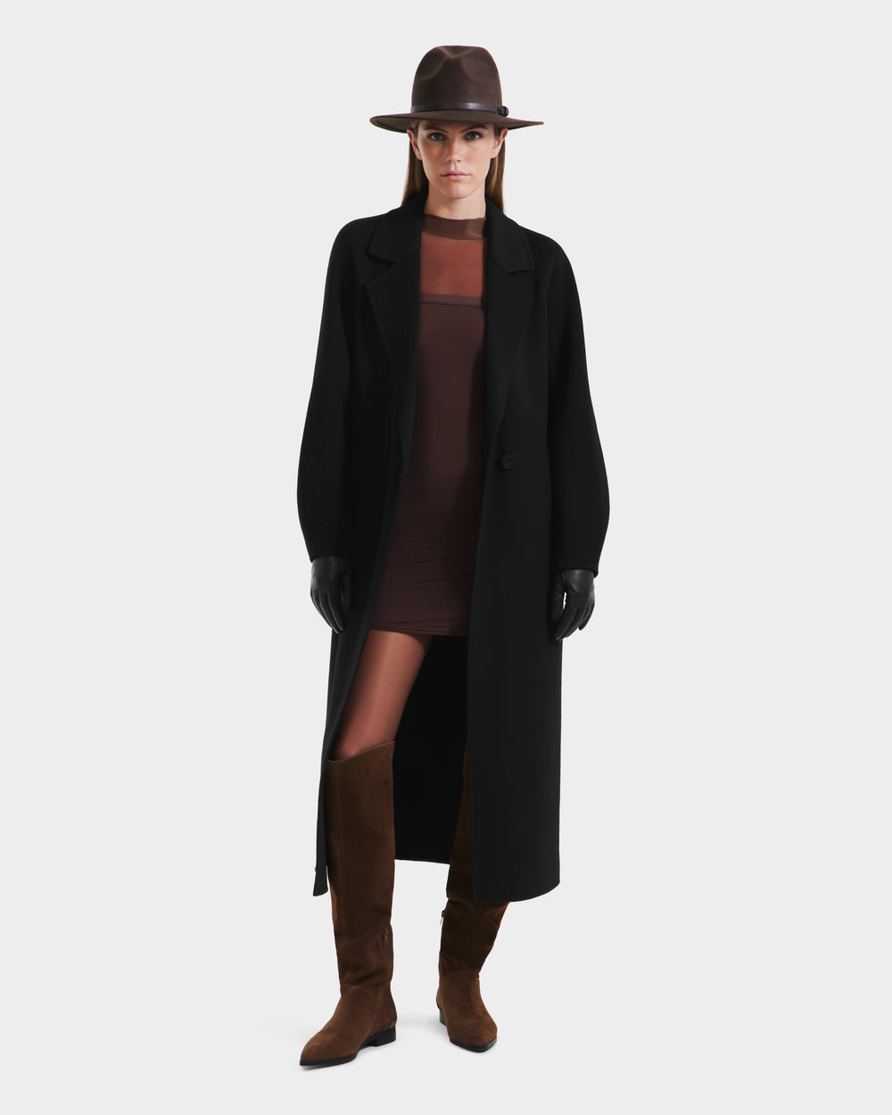 LILIA Black Women's Wool Silk Cashmere Wrap Coat - Versatile