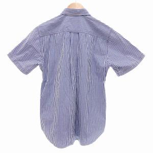 16SS パッチワーク シャツ 半袖 ギンガムチェック ストライプ XS 青