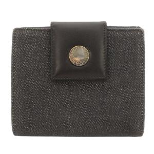 二つ折り財布 ロゴマニア Wホック デニム生地 レザー 青 ブルー（2024