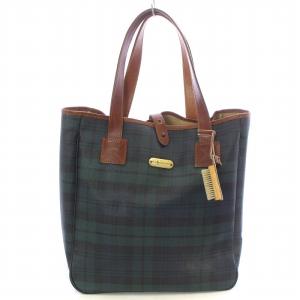 トートバッグ PVC レザー ブラックウォッチ ブラシ付き ロゴ プレート