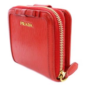 リボン ラウンドファスナー 二つ折り財布 レザー 赤 レッド（2024/10