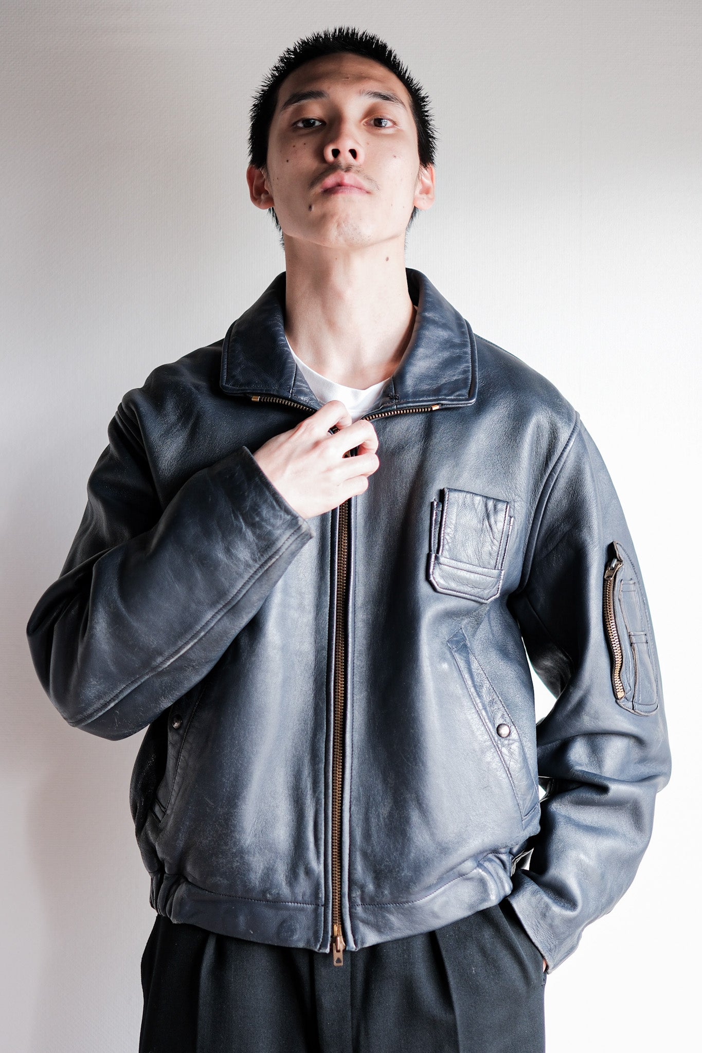 70's】French Air Force Pilot Leather Jacket Size.96M