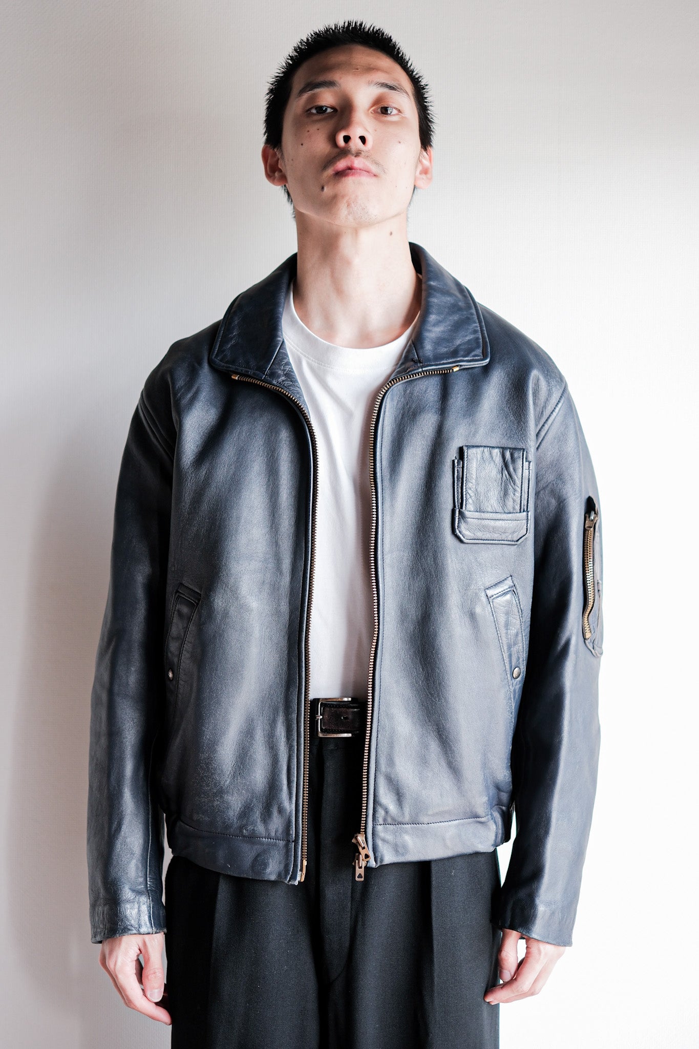 70's]French Air Force Pilot Leather Jacket Size.96M