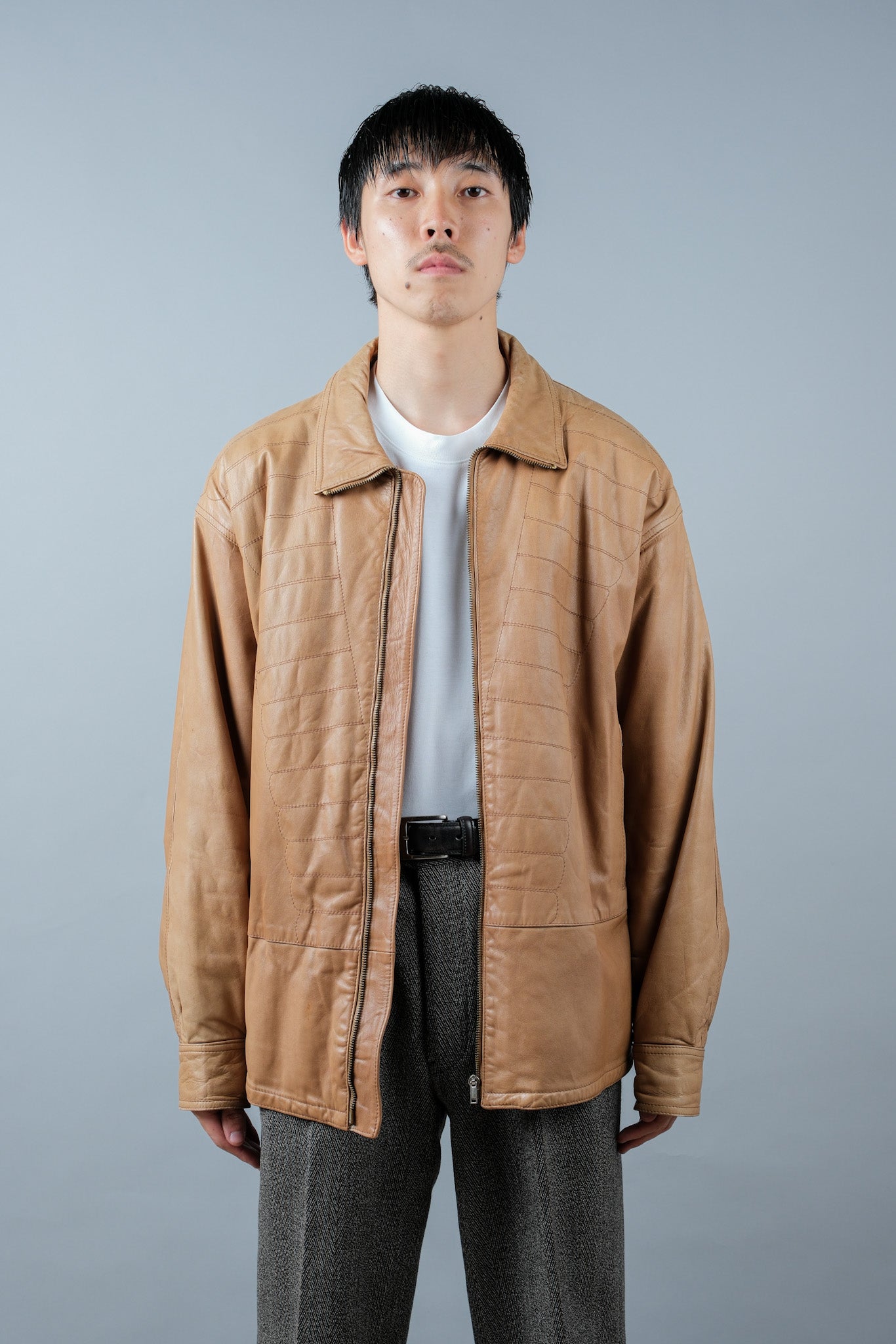 80's】Old GIORGIO ARMANI Zip Up Leather Jacket Size.46