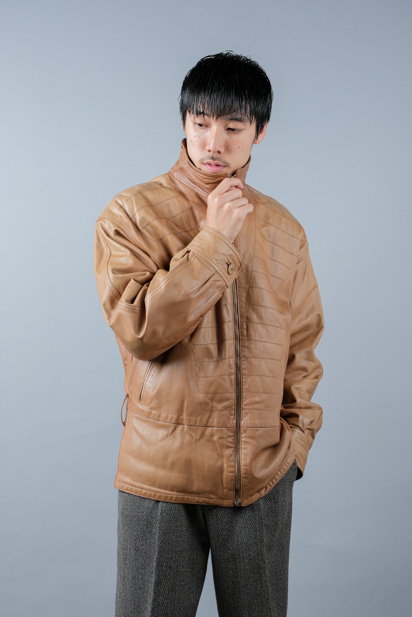 80's】Old GIORGIO ARMANI Zip Up Leather Jacket Size.46
