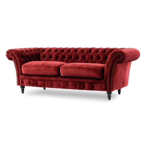 VJシリーズ チェスターフィールドソ 3人掛け 2シート レッドベルベット