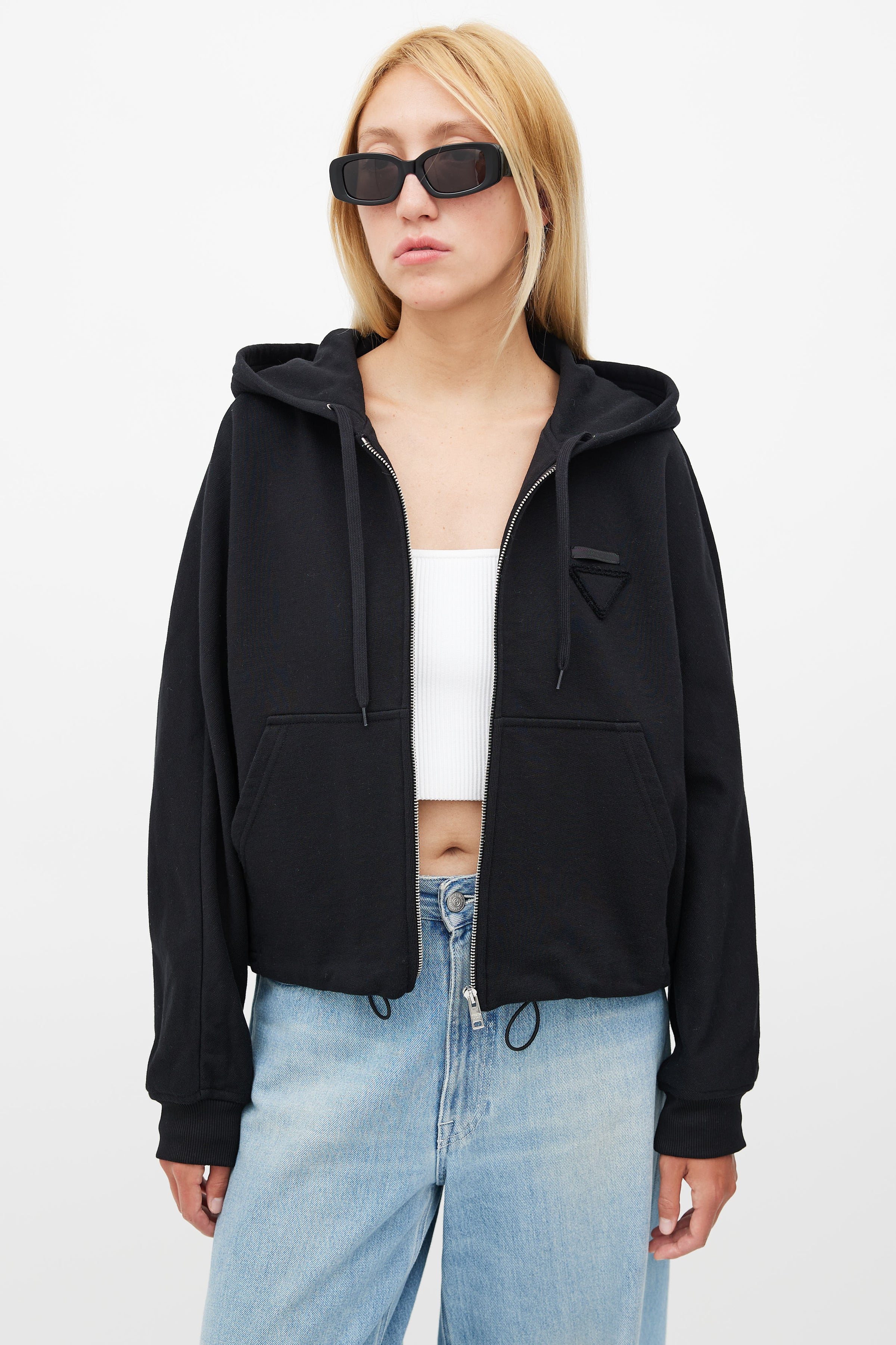 Prada // Black Drawstring Zip Logo Hoodie – VSP Consignment