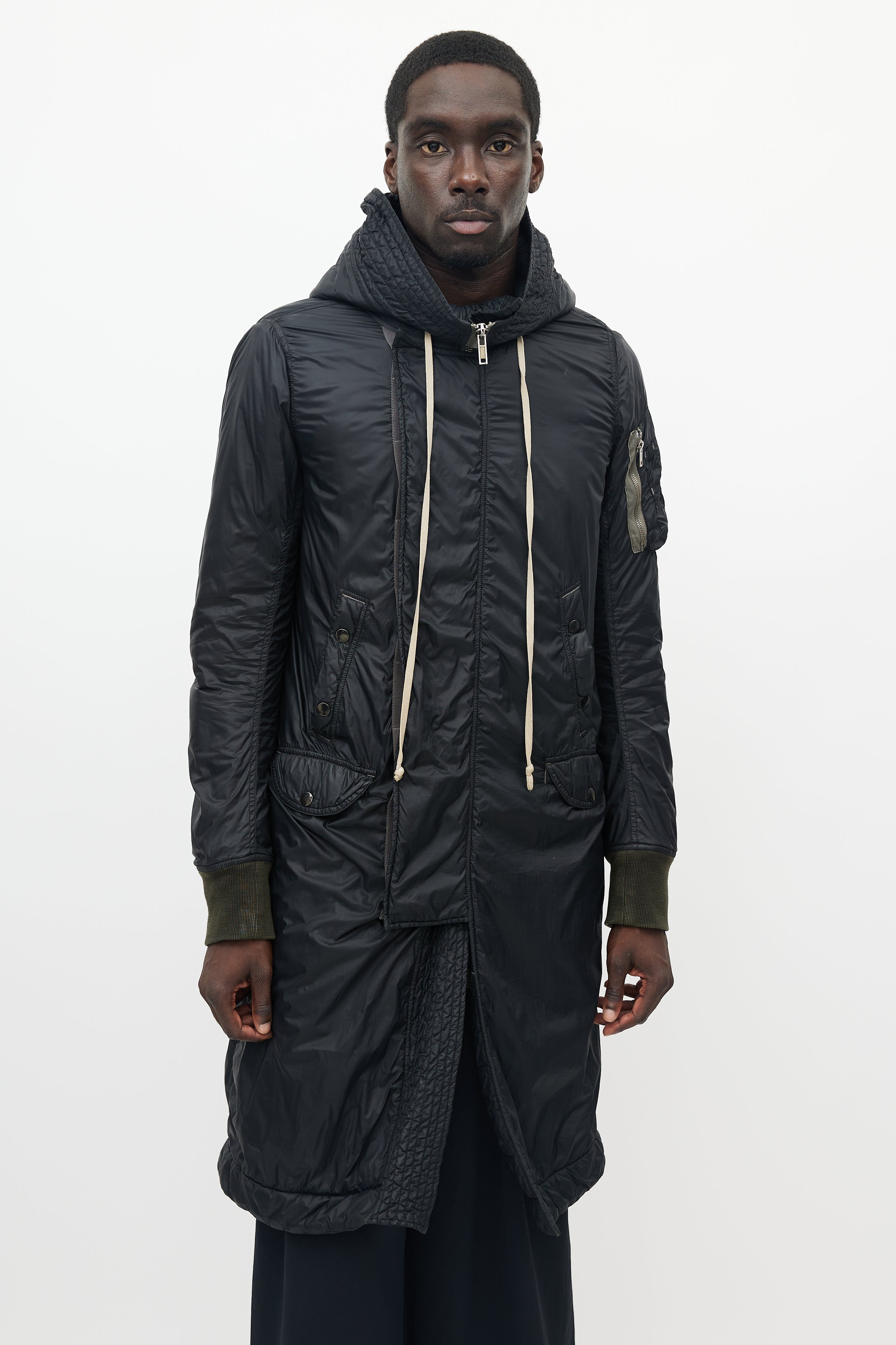 Rick Owens // DRKSHDW Black Nylon Hooded Parka – VSP Consignment