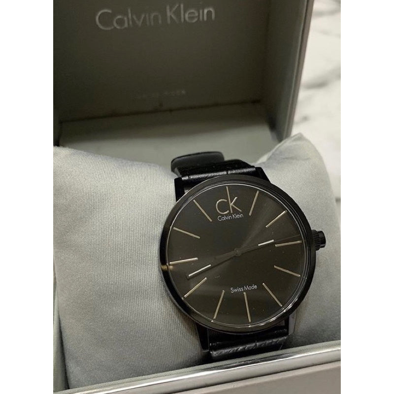 Calvin Klein Post Minimal Black Dial Black Leather Strap Watch for Men