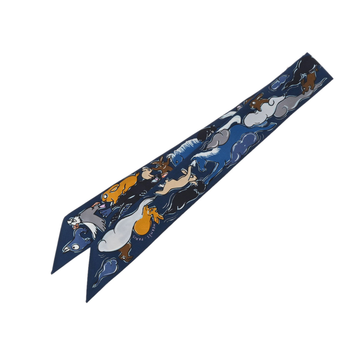 エルメス ツイリー MILLE ET UN LAPINS ネイビー 064007S シルク100