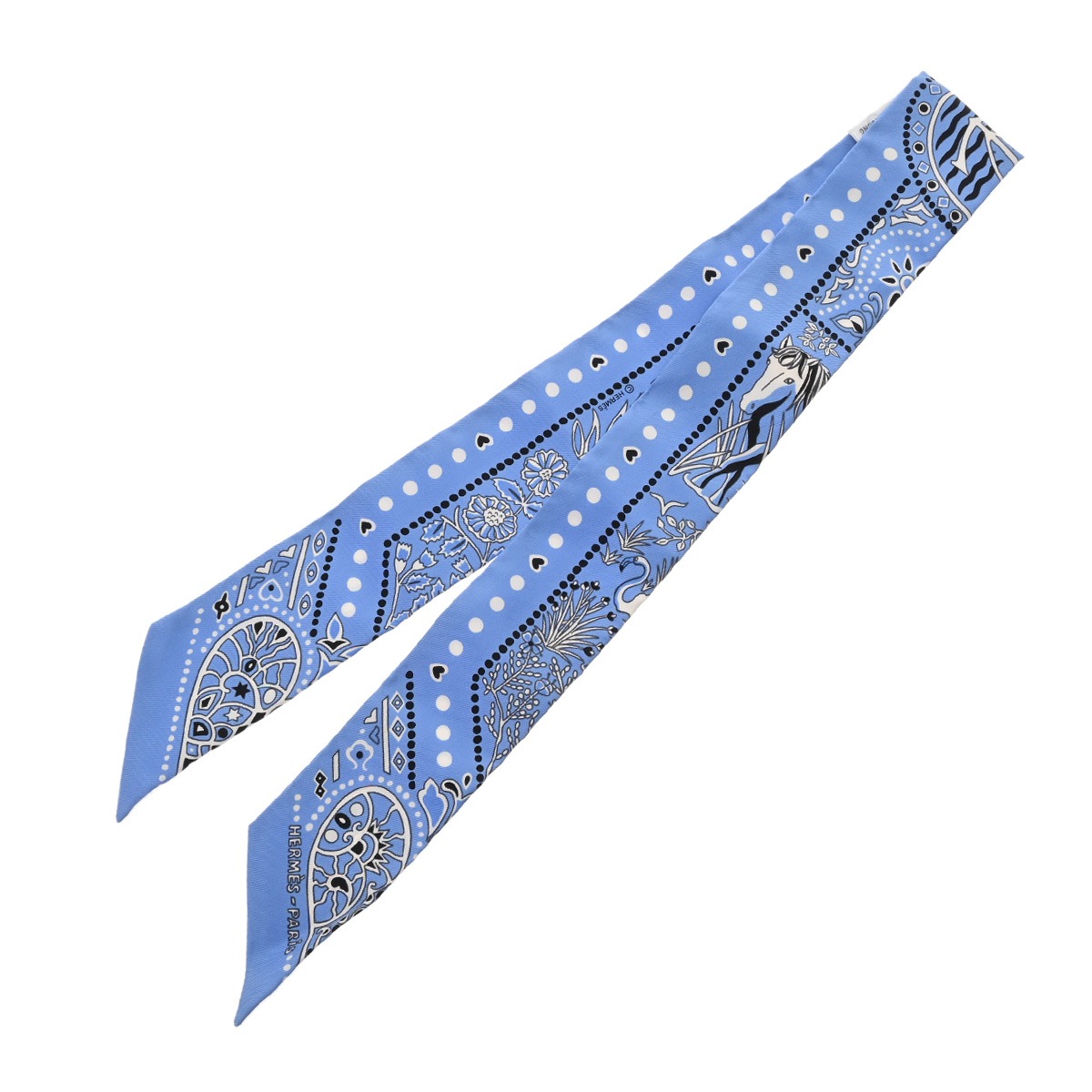 エルメス ツイリー Entre Ciel et mer Bandana ブルー シルク100