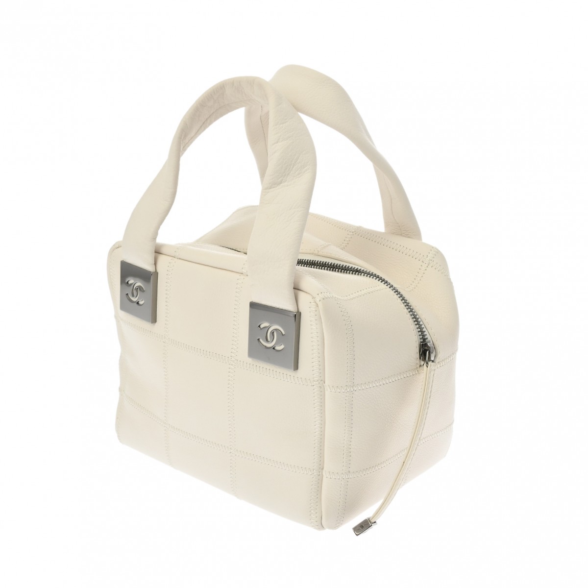 シャネル チョコバー ミニボストンバッグ ホワイト/シルバー金具