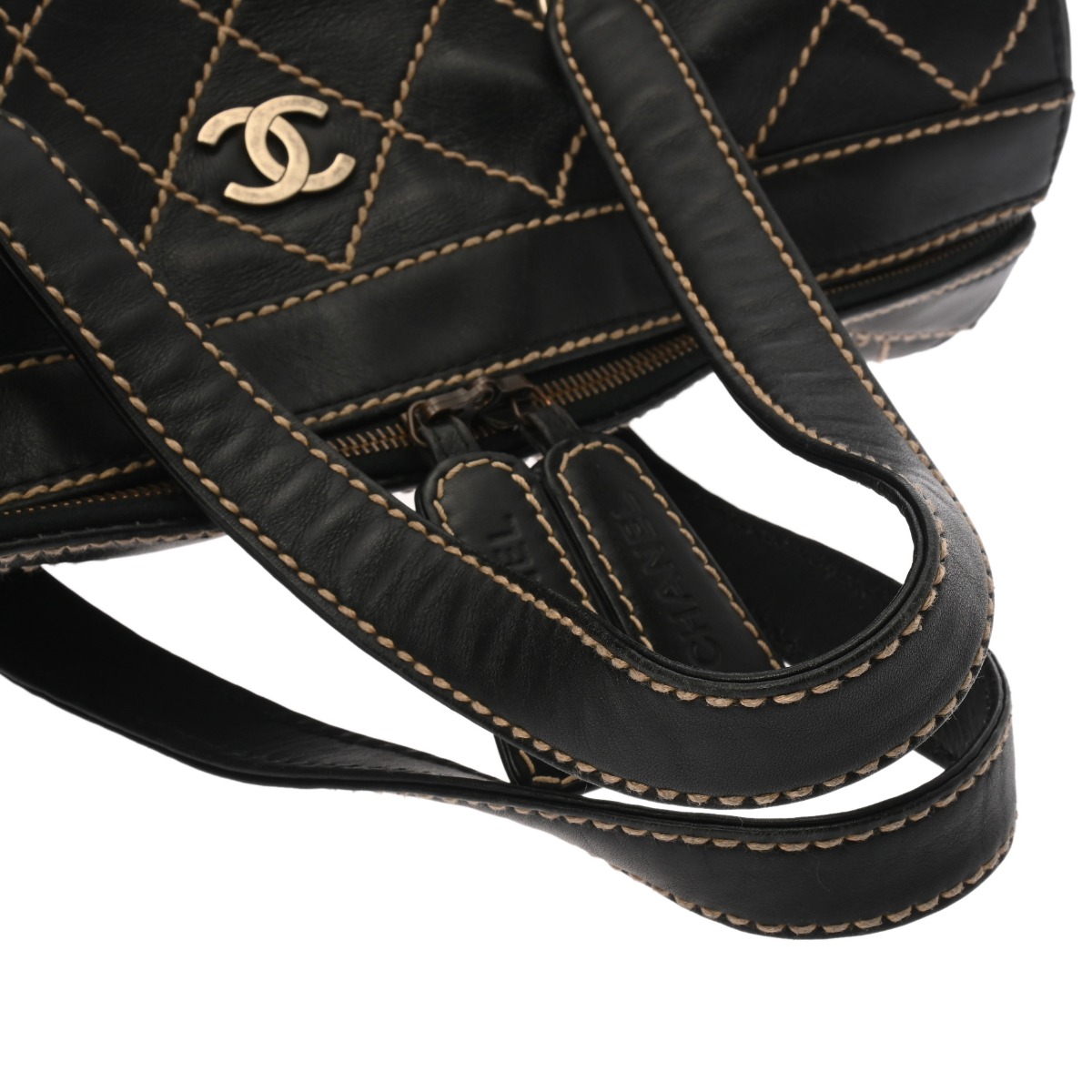 シャネル ワイルドステッチ ボストンバッグ ブラック レザー