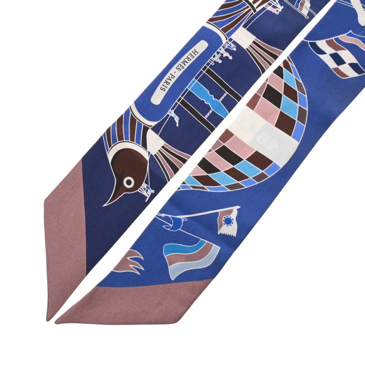 エルメス ツイリー LES FOLIES DU CIEL ブルー系マルチカラー シルク