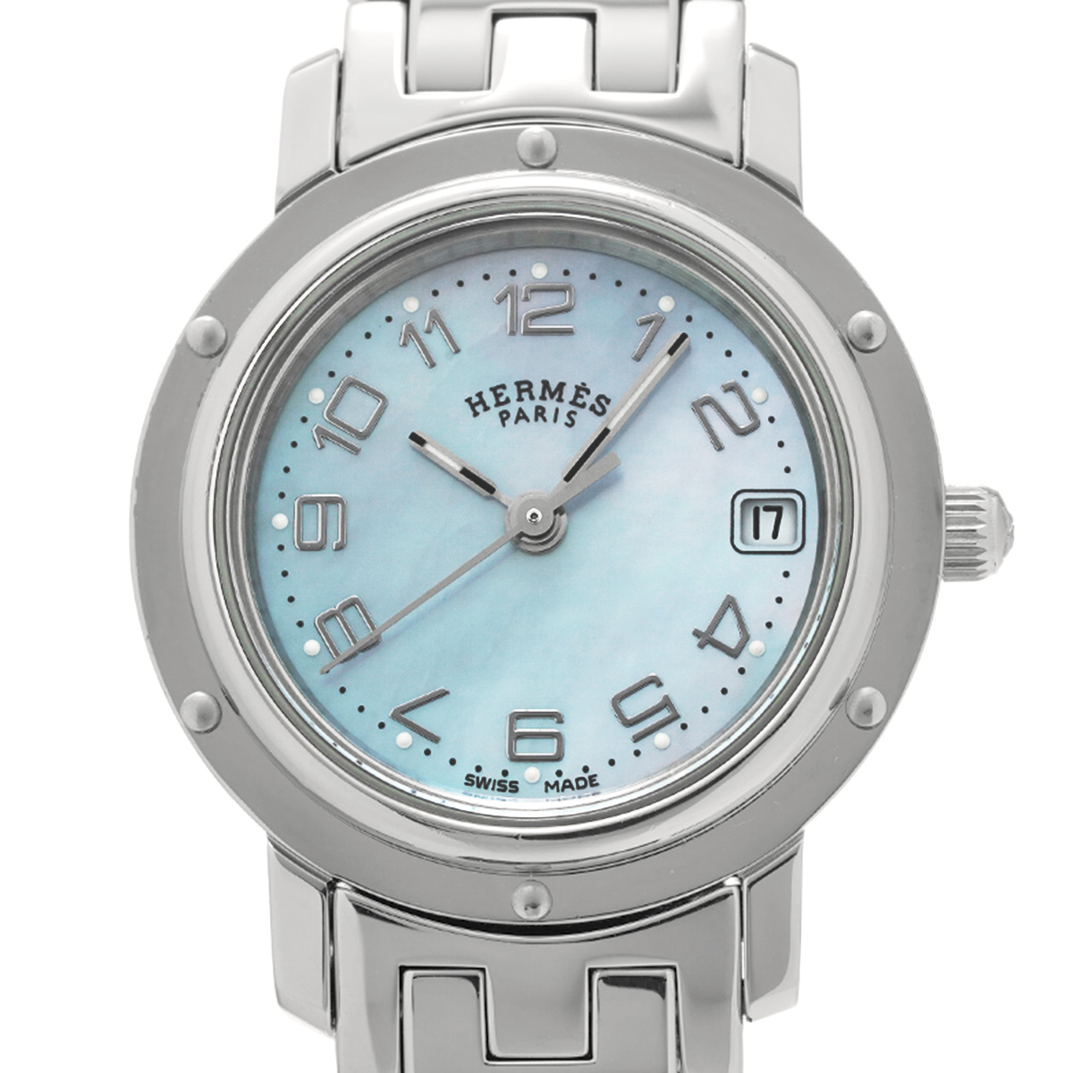 エルメス クリッパー CL4.210 ブルーシェル レディース 時計 【中古
