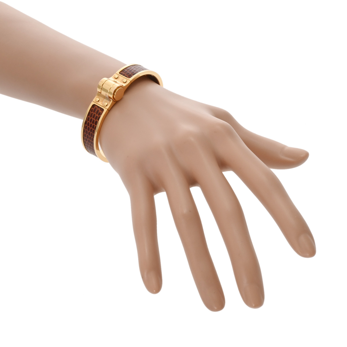 エルメス ブレスレット シャルニエール レッド/ゴールド金具 リザード