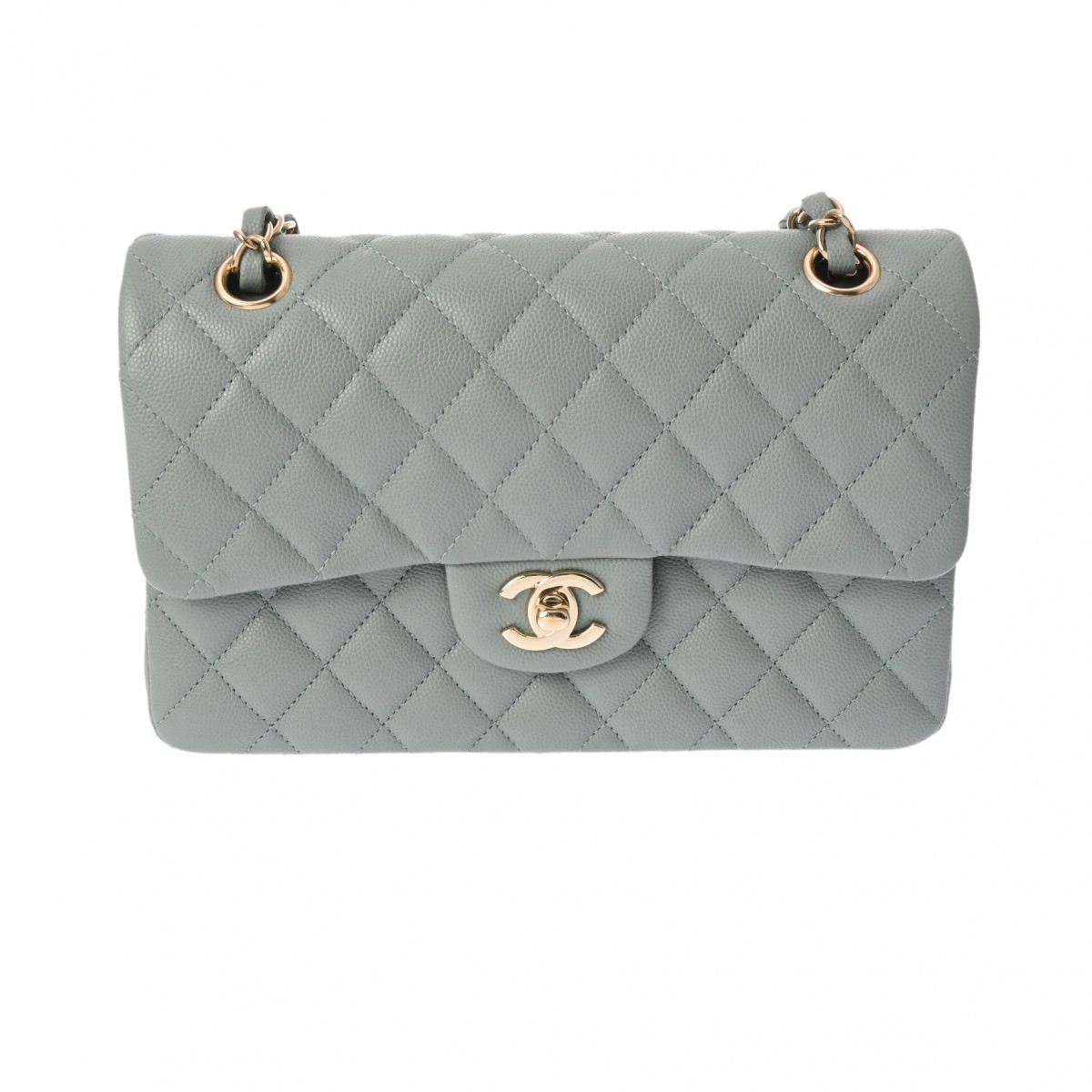シャネル マトラッセ チェーンショルダー 23cm Wフラップ ブルーグレー