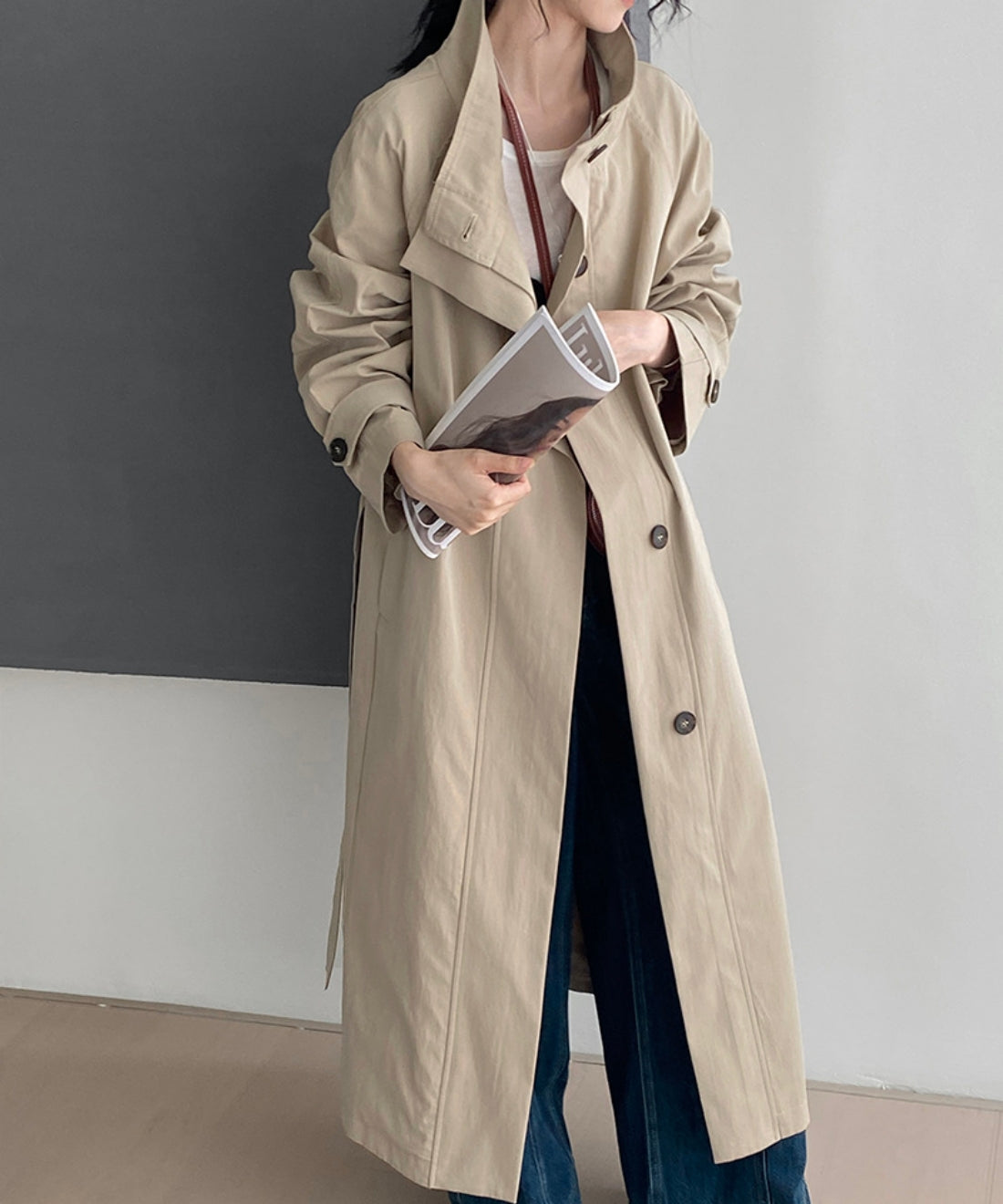スタンドカラーラグランスリーブロングコート – weMALL