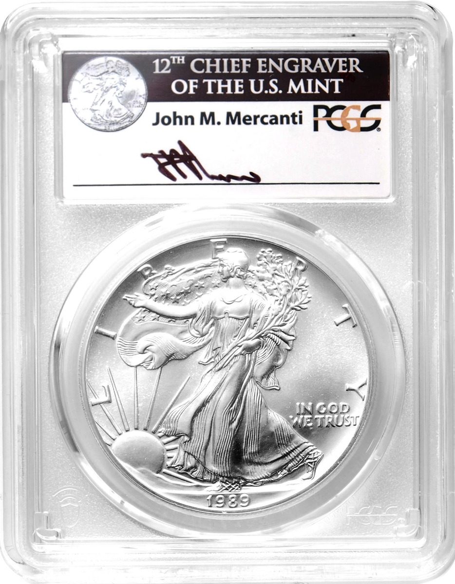 1989 Silver Eagle T1 PCGS MS70 John Mercanti Signature Rare Low Popula