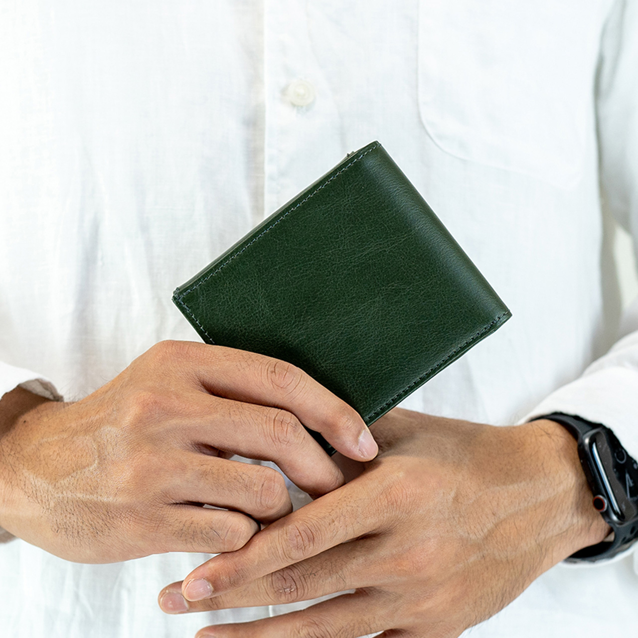 本革2つ折り財布 | Box Type Wallet(革色グリーン) | WR Leather Craft