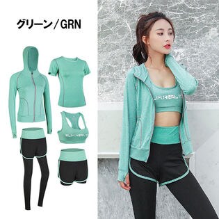 グリーンXXL】レディース フィットネス ヨガ セット ジム スパッツ T