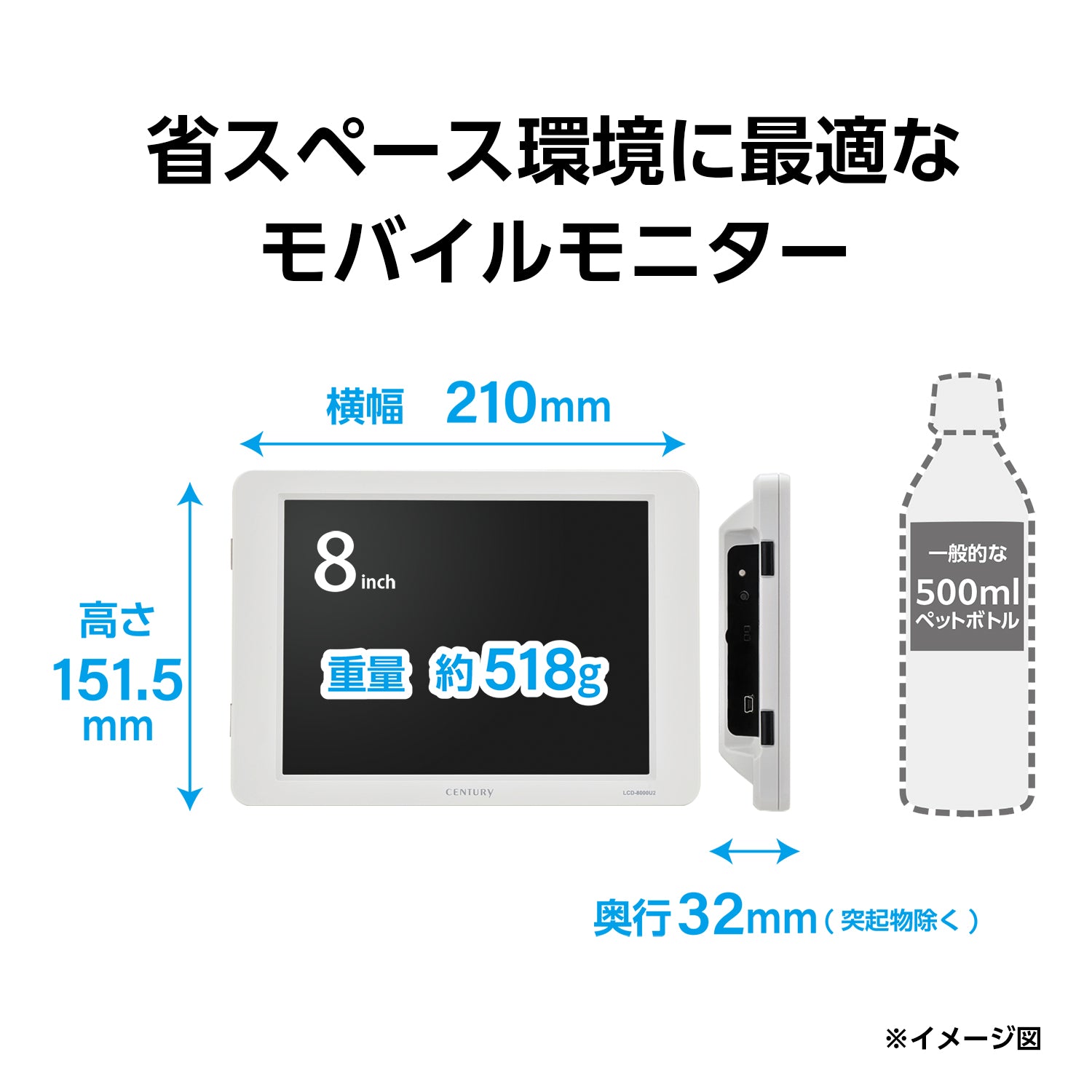 8インチUSB接続サブモニター plus one （グレイッシュホワイト）［ LCD