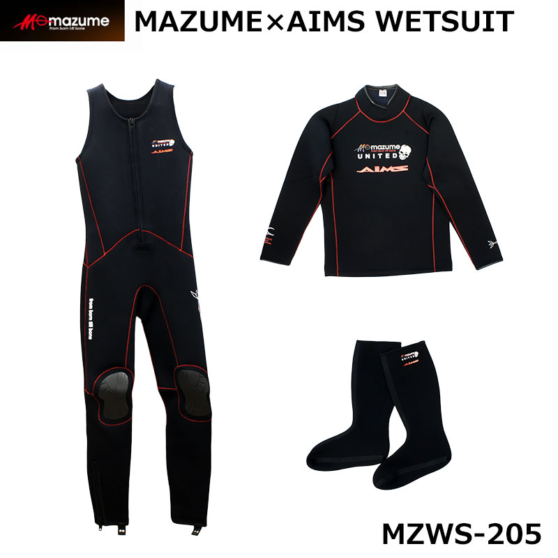 マズメ×AIMSウェットスーツ3点セット MZWS-205-02 ブラック L mazume