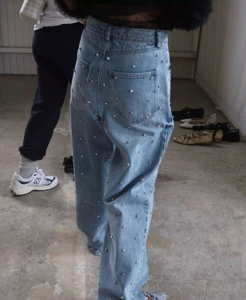 bibiy同型 ハートビジューワイドデニムパンツ 24春夏 デニムパンツ