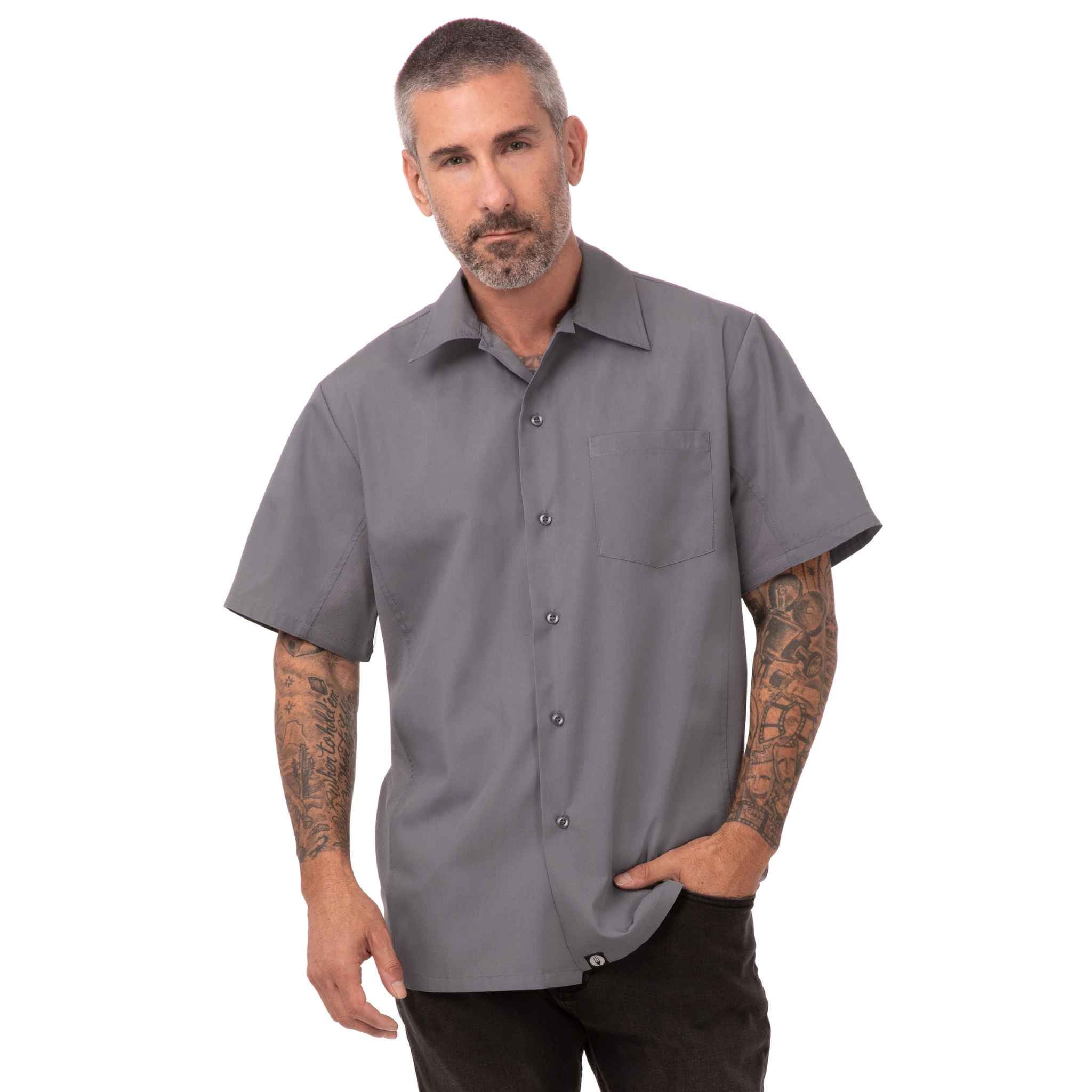 通気性抜群！半袖コックシャツ「ユニバーサル」グレー｜Chef Works