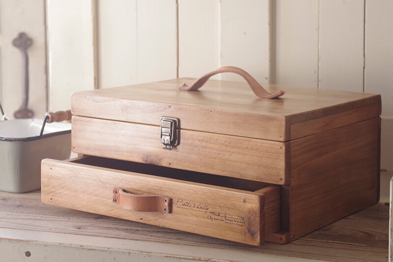 ナチュラルツールボックスL｜アンティークスタイルの木製インテリア