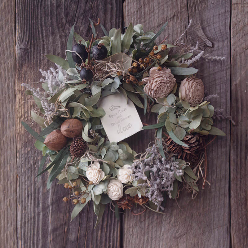 ソーラーローズのボタニカルリース【定番品】｜ナチュラルなドライ