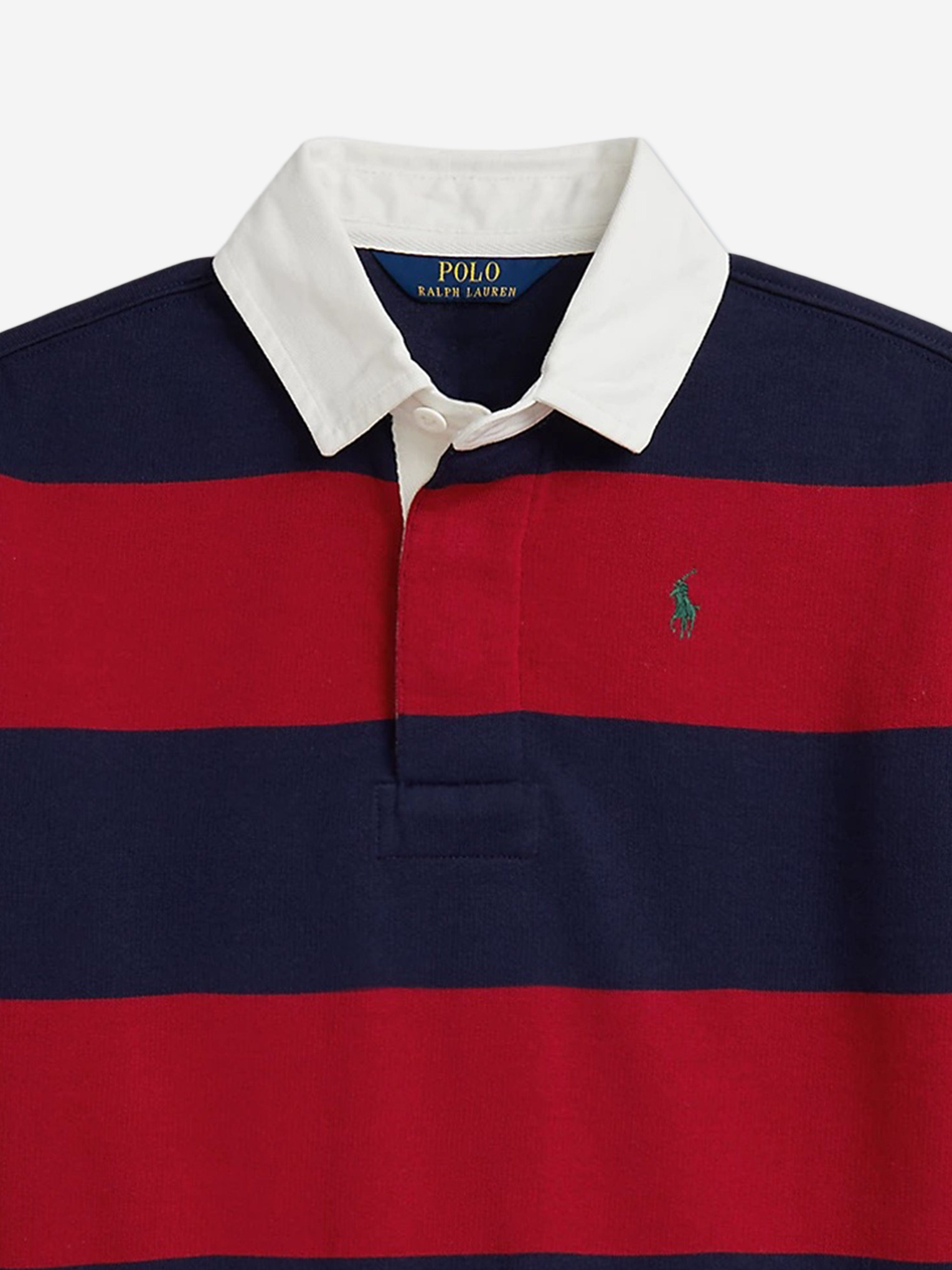 Ralph Lauren Girls Striped Rugby Shirt in Red | Childsplay Clothing