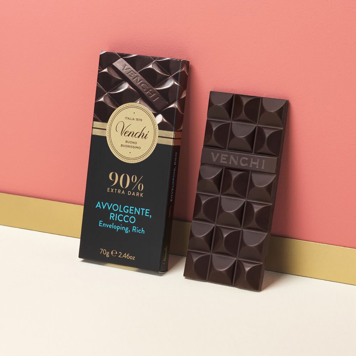 Venchi Avvolgente Ricco 90% Extra Dark Chocolate Bar - 70g