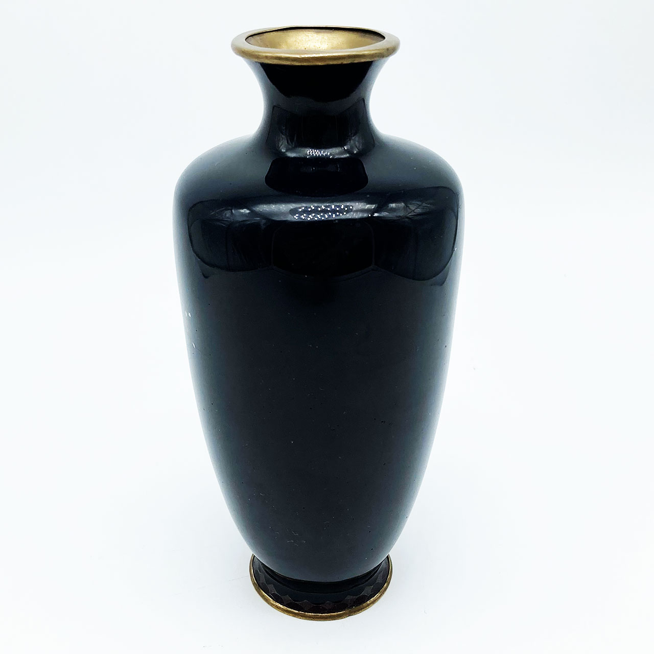 七宝焼 尾張七宝 花瓶 茄子紺地山鳩に桜の図 明治期 - CRAFTS DESIGN