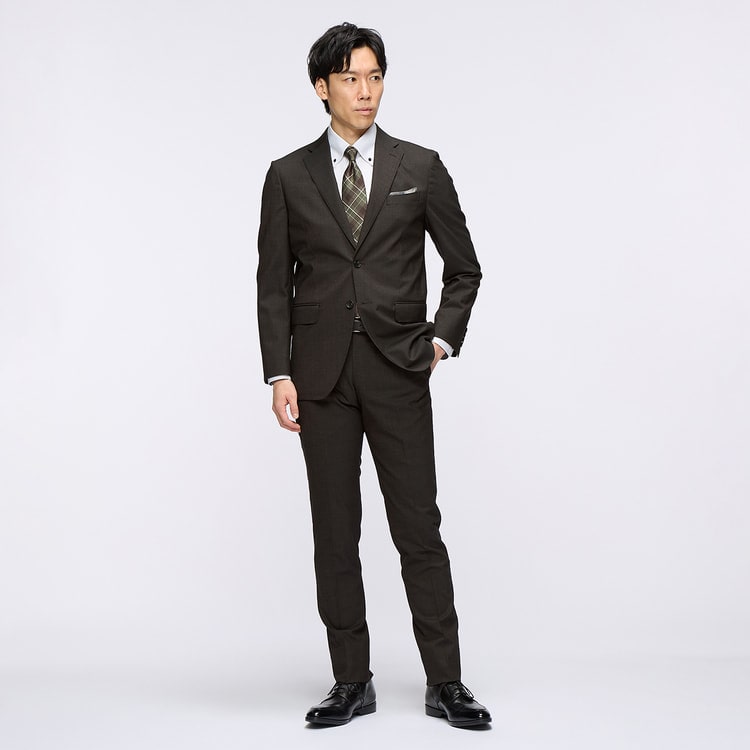 洗える ウールブレンドジャケット こげ茶 LES MUES スリム