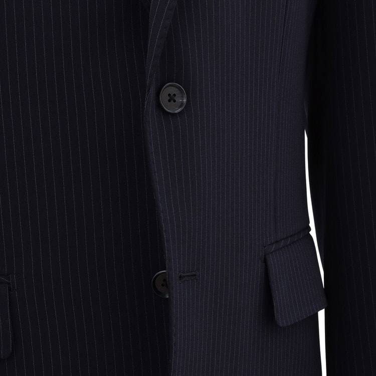 アウトレット】洗える ストレッチ 2パンツスーツ 紺ストライプ LES MUE