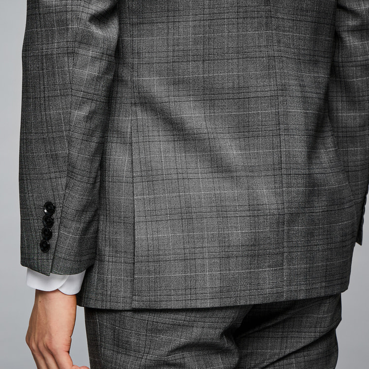 上質ストレッチスーツ 段返り3つボタン ライトグレーグレンチェック