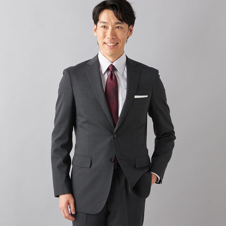 洗える ストレッチ 2パンツスーツ チャコールグレーシャドーストライプ