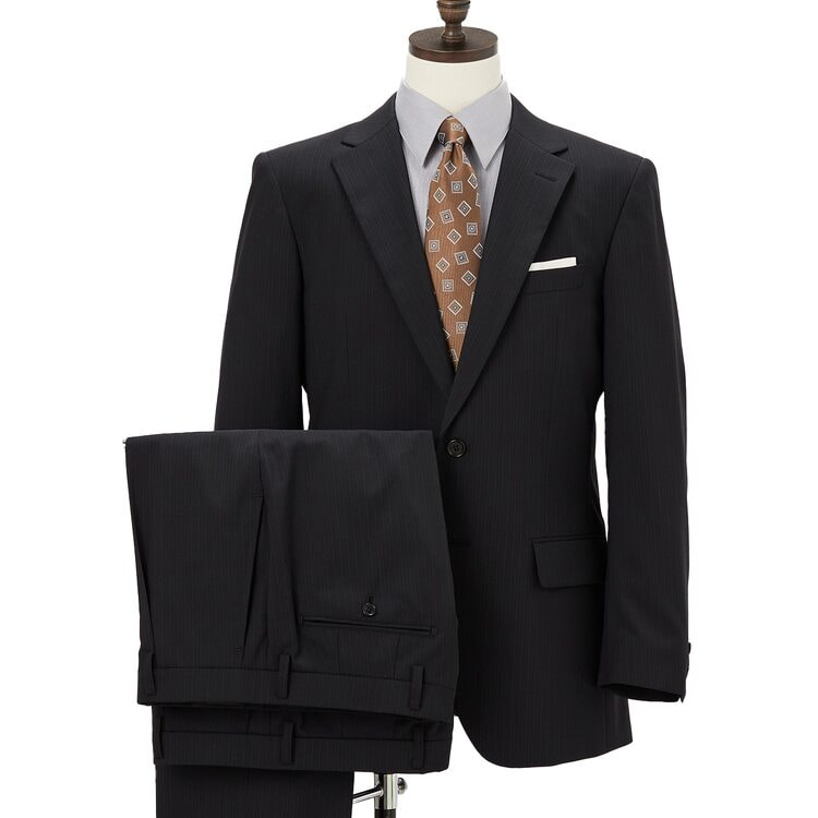 アウトレット】洗える ストレッチ 2パンツスーツ 黒ストライプ LES MUE