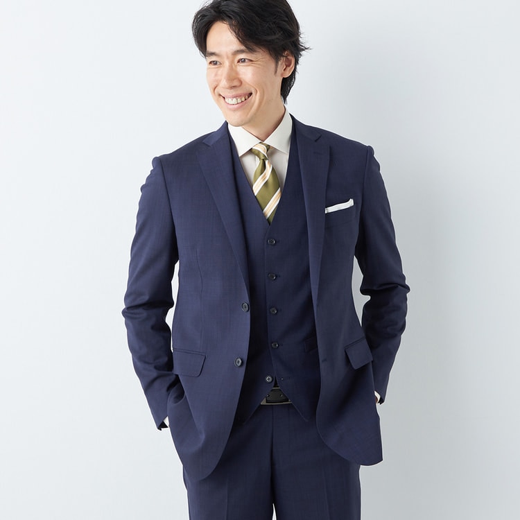 洗える ストレッチ スリーピーススーツ 紺無地 LES MUES