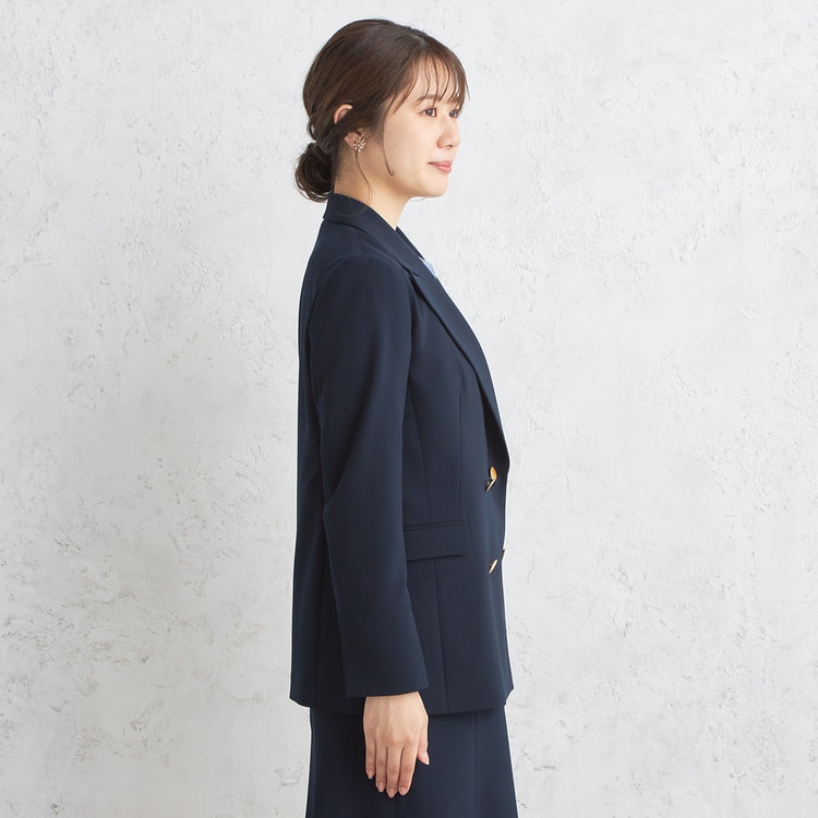 アウトレット】パウダリーストレッチツイル ダブルジャケット 紺