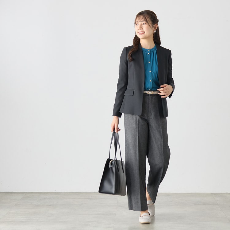 2wayストレッチ ノーカラージャケット 紺 セットアップ着用可【AOKI