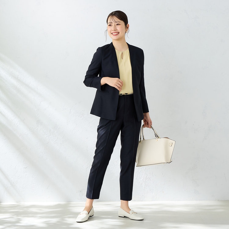 麻調ノーカラージャケット 紺 セットアップ着用可【AOKI公式通販】