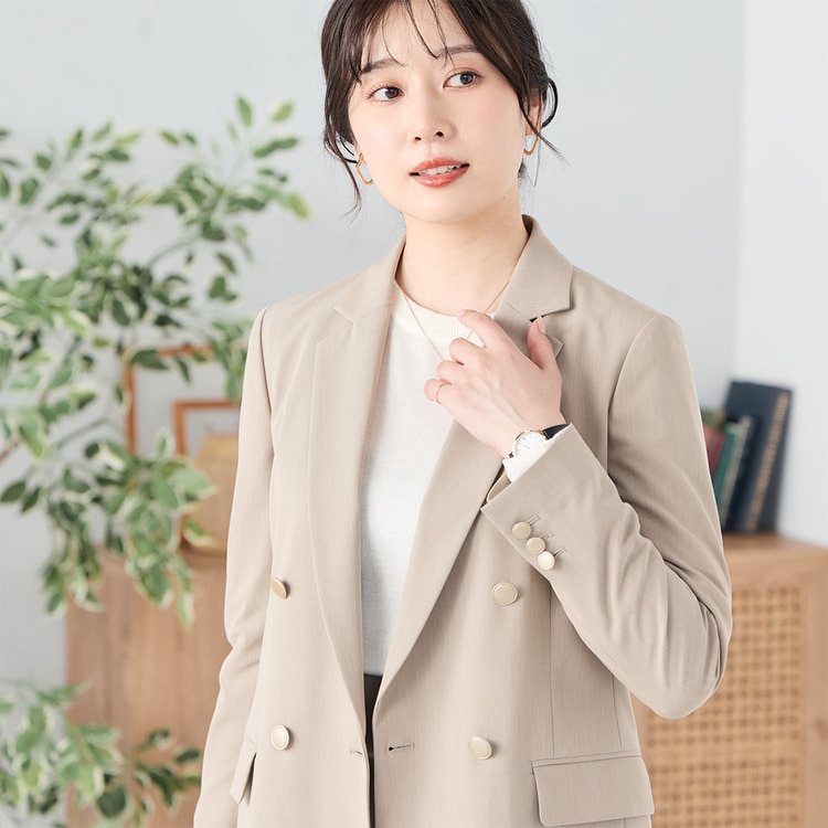 ライトストレッチ ダブルジャケット ベージュ セットアップ着用可